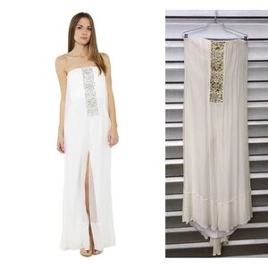 nwt BCBGMAXAZRIA Strapless Silk Gown Ivory Jewel Embellished Beach Wedding